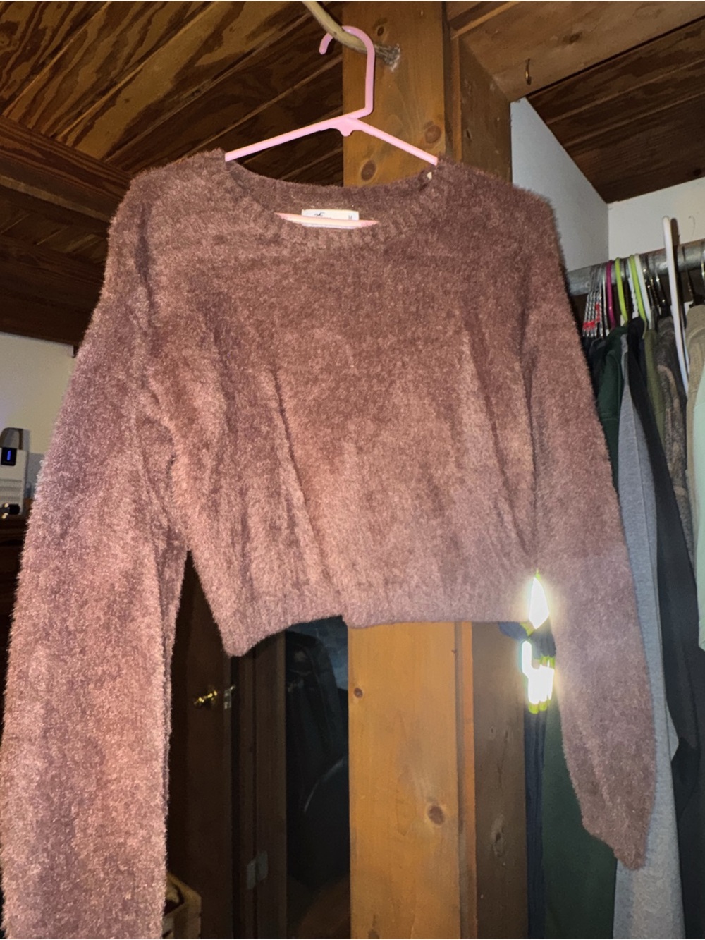 Hollister Fuzzy Cropped Sweater in Dusty Brown
